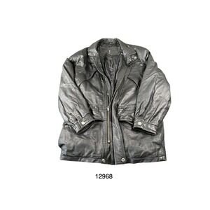 Joshua Ross Leather Jacket Mens XL Black Excellent Vintage Zip Up Bomber Coat